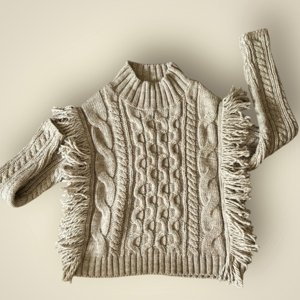 Universal Thread Chunky Cable Knit Fringe Mock Neck Western Style Sweater Size M - Picture 3 of 9